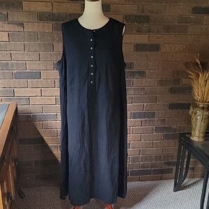 Purejill, J. Jill organic cotton sleeveless 1/4 button down, black dress, XLP